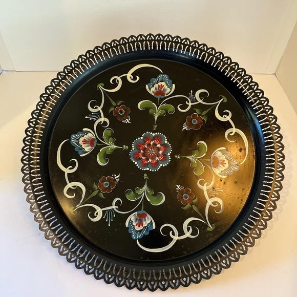 Vintage Métal Hand-painted Floral Tray - Picture 8 of 8